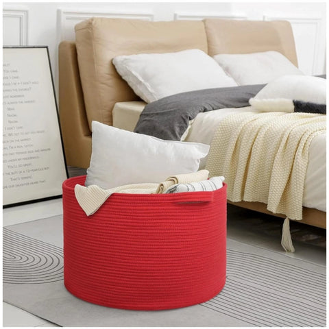 Generic Cotton 14x12 Inch Pack of 1 Storage Basket For Clothes (Red)