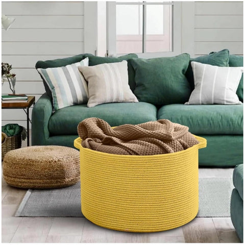 Generic Cotton 14x12 Inch Pack of 1 Storage Basket For Clothes (Yellow)