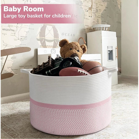 Generic Cotton Dori 16x14 Inch Storage Basket For Clothes (White-Pink White)
