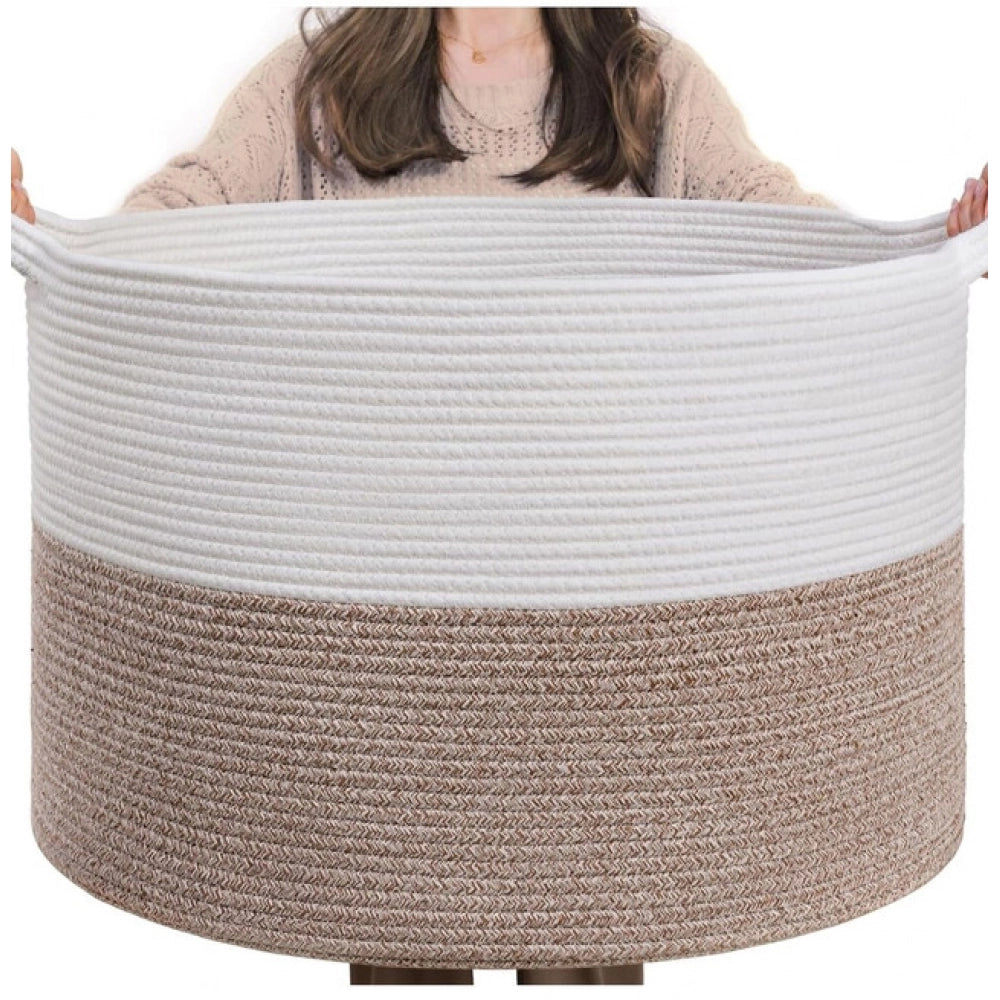 Generic Cotton Kidi- 16x14 Inch Pack of 1 Storage Basket For Clothes (Kidi-White)