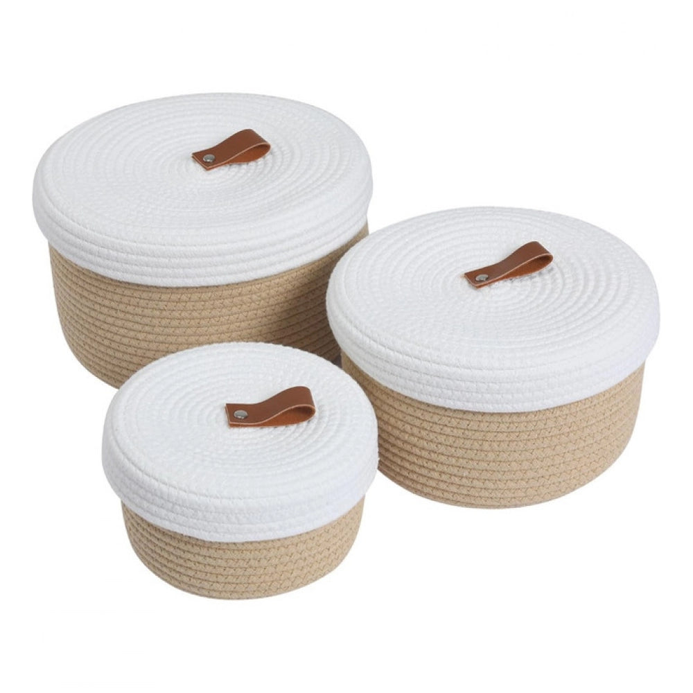 Generic Cotton 3 Pcs Set Roti Box Storage Basket With Lid (Beige)