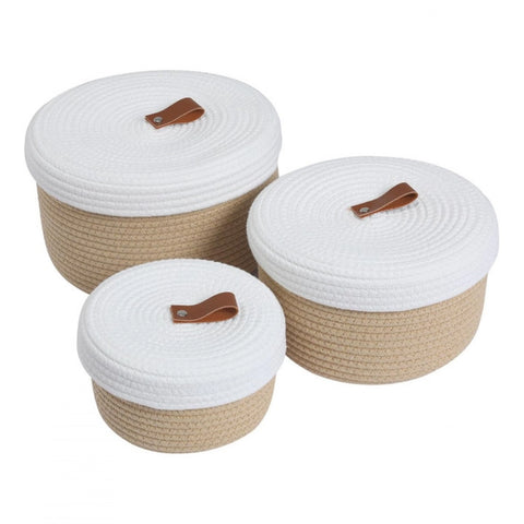 Generic Cotton 3 Pcs Set Roti Box Storage Basket With Lid (Beige)