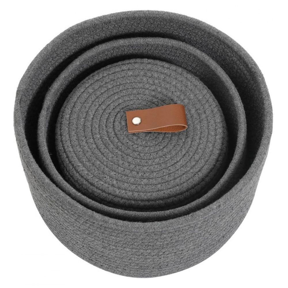 Generic Cotton 3 Pcs Set Roti Box Storage Basket With Lid (Gray)