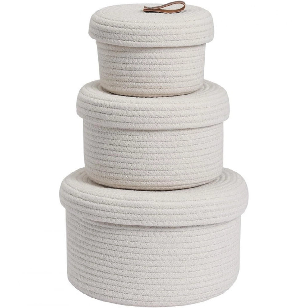 Generic Cotton 3 Pcs Set Roti Box Storage Basket With Lid (White)