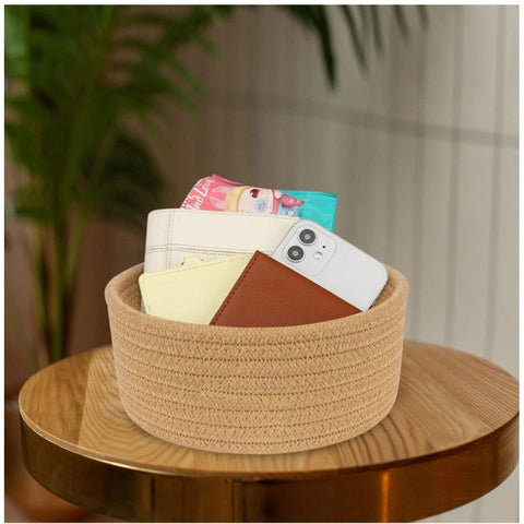 Generic Cotton 8x3 Inch Round 1 Pcs Bedside Organizer (Beige)