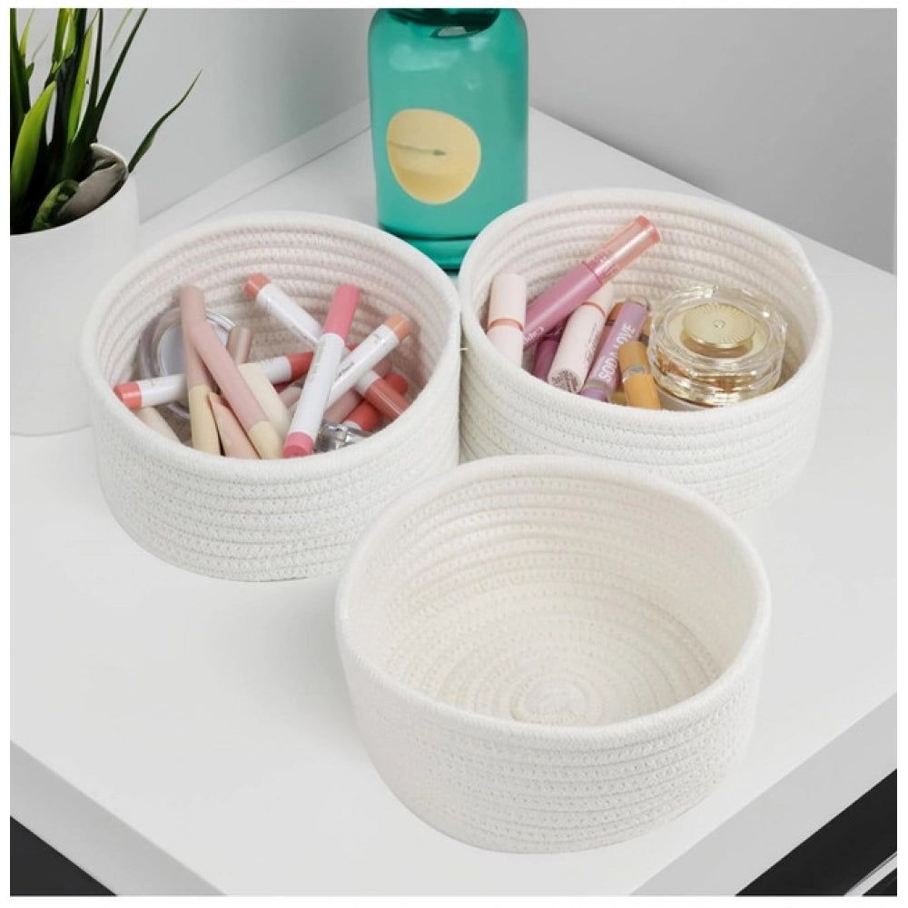 Generic Cotton 8x3 Inch Round 3 Set Bedside Organizer (White)