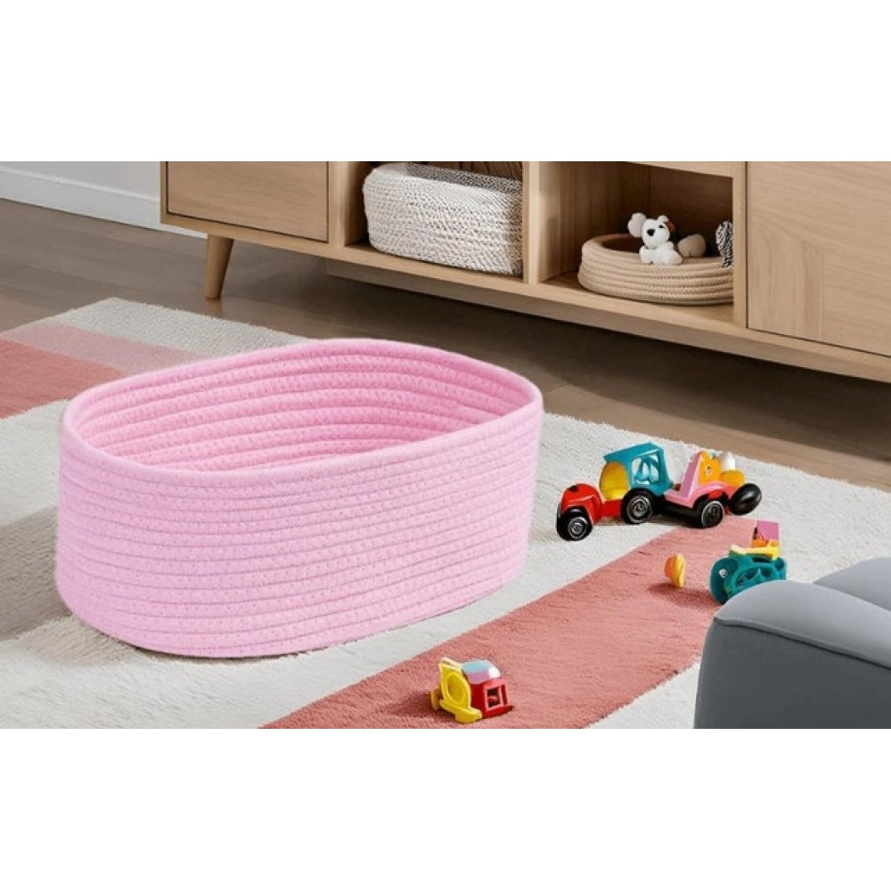 Generic Cotton Oval 10x7x5 Inch Bedside Organizer (Pink)