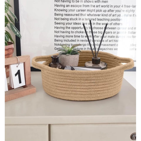 Generic Cotton 8x3 Inch Round Bedside Organizer (Beige)
