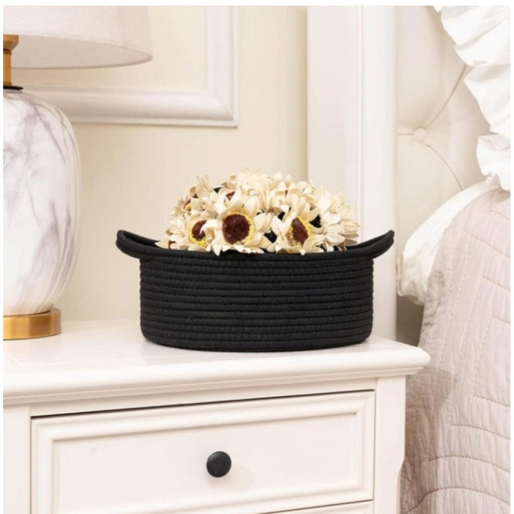 Generic Cotton 8x3 Inch Round Bedside Organizer (Black)