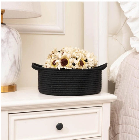 Generic Cotton 8x3 Inch Round Bedside Organizer (Black)