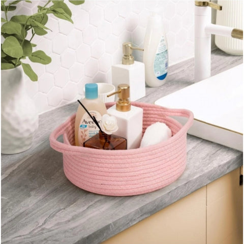 Generic Cotton 8x3 Inch Round Bedside Organizer (Pink)