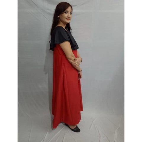 Generic Women's Casual Crepe Cape Sleeve Dress (Black)
