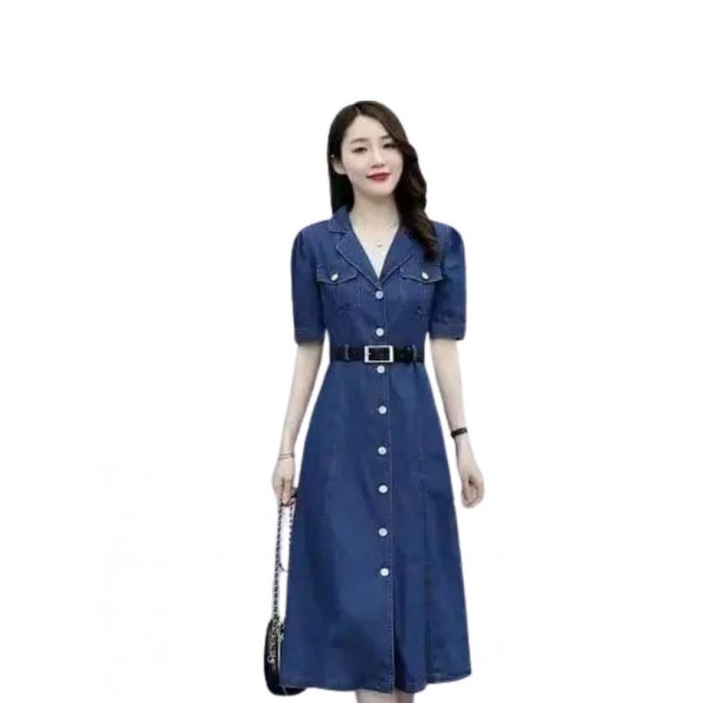 Generic Women's Casual Denim Half Sleeves Dress (Blue)