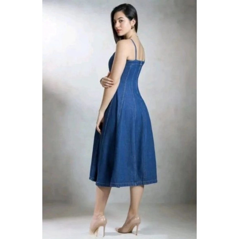 Generic Women's Casual Denim Sleeveless Dress (Blue)