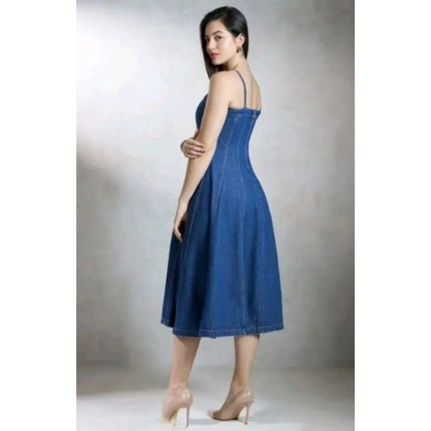 Generic Women's Casual Denim Sleeveless Dress (Blue)