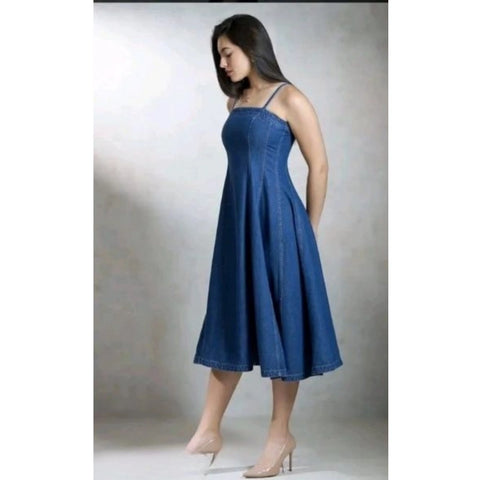 Generic Women's Casual Denim Sleeveless Dress (Blue)