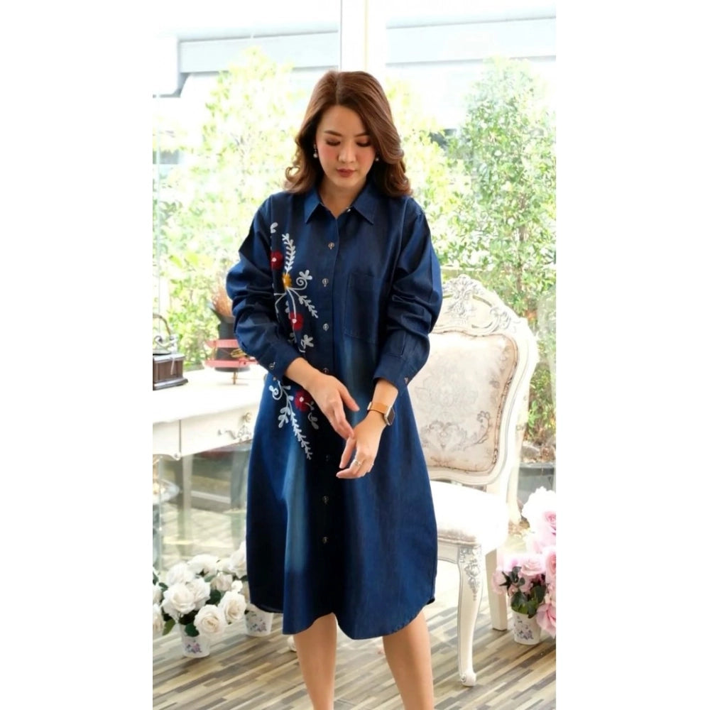 Generic Women's Casual Denim Full sleeve Dress (Blue)
