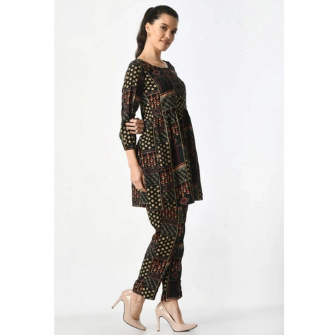 Generic Women's Casual Crepe 3-4th Sleeves Cord Set (Black)