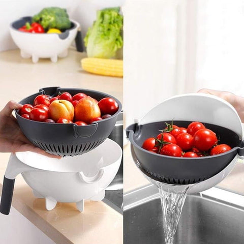 Premium Portable 7 in 1 Multifunction Magic Rotate Vegetable Cutter / Chopper / Slicer / Shredder with Drain Basket with various Dicing Blades