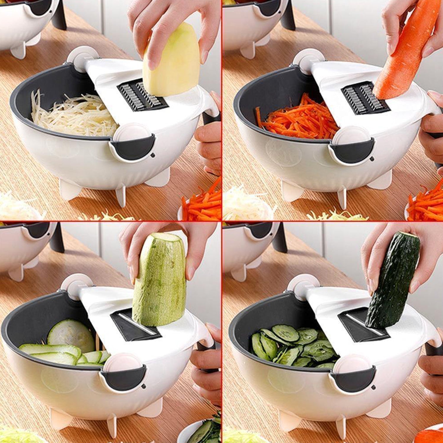 Premium Portable 7 in 1 Multifunction Magic Rotate Vegetable Cutter / Chopper / Slicer / Shredder with Drain Basket with various Dicing Blades